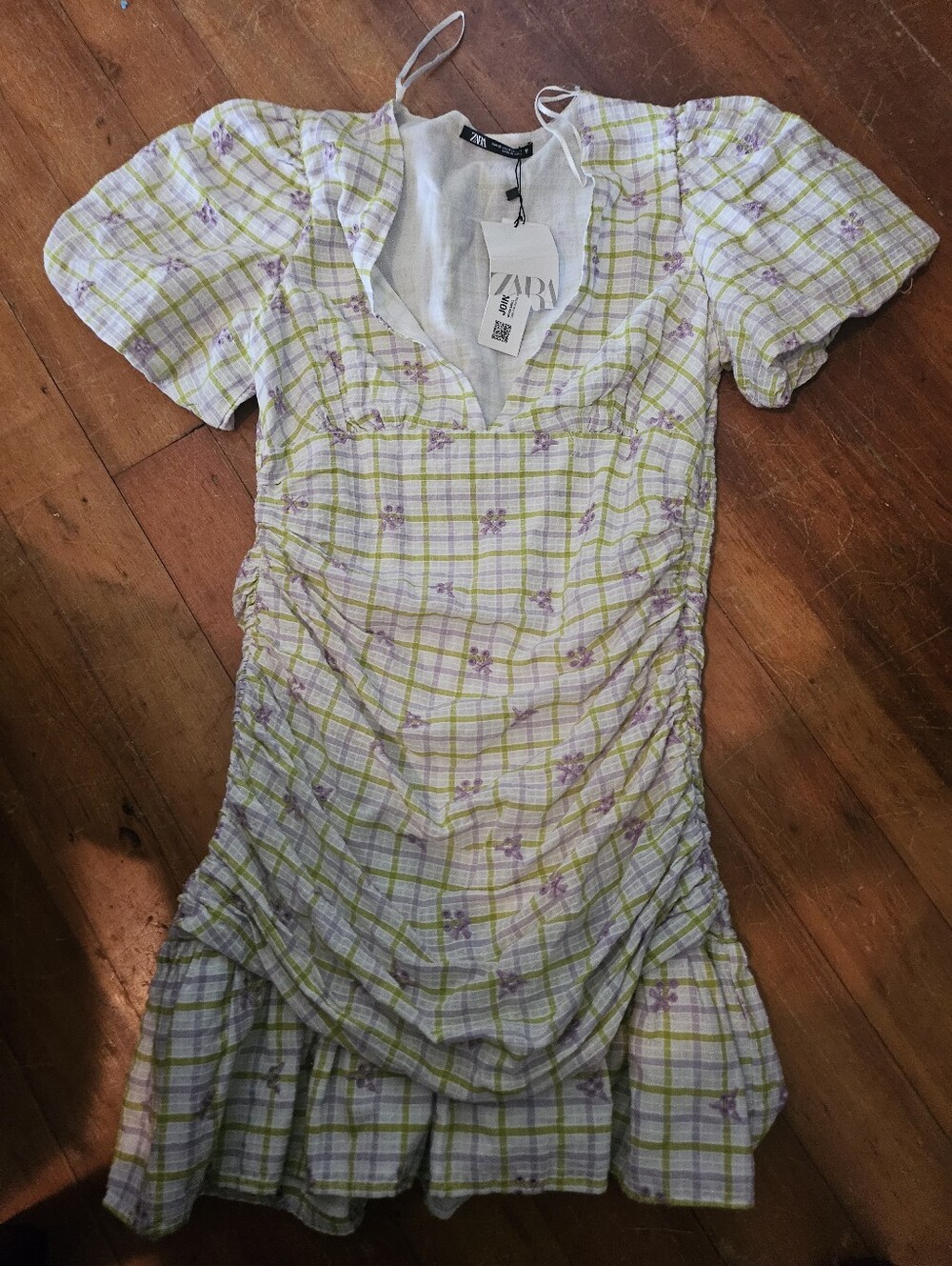 Zara Pastel Plaid Dress with Lilac Floral Accents